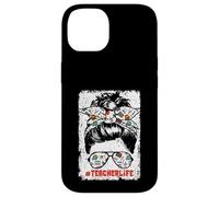 Back To School Teacherlife Women Teacher Messy Bun Life Custodia per iPhone 14