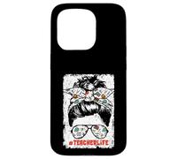 Back To School Teacherlife Women Teacher Messy Bun Life Custodia per iPhone 15 Pro