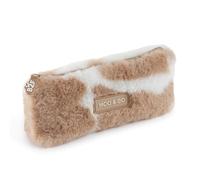 Back2Fun - Astuccio in peluche morbido per il cole, per l'uso quotidiano, per scuola con cerniera e manico in silicone, ideale per materiale scolastico, trucco o accessori, marrone, 212 x 85 x 42 mm