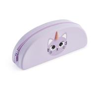 Back2Fun - Astuccio ovale gatto, Un compartimento, Dimensioni 195 x 80 x 42 mm, Astuccio in silicone, Chiusura con cerniera, Cartoleria carina, Colore lilla pastello