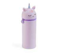Back2Fun - Astuccio 2 in 1 in silicone morbido, Portapenne estensibile da tavolo con cerniera, Design unicorno malva per scuola bambini