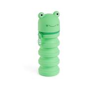 Back2Fun - Astuccio scuola 2 in 1 estensibile in silicone morbido, Portapenne retrattile con chiusura a zip, Design kawaii ranocchia
