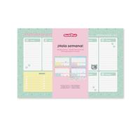 Back2Fun - Planner settimanale orizzontale, dimensioni 340 x 220 mm, Planner senza tempo A4 plus, incollaggio, 40 fogli, 4 layout di pagine, 1 pagina adesivi, carta 90 g/m², spagnolo