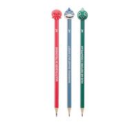 Back2Fun - Set di 3 matite per bambini Ocean Friends, matite in grafite Hb con frasi divertenti, figure di animali marini in rilievo, miniera nera, cancelleria Kawaii per la scuola