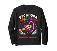 Backdoor Specialist Retro Rocket Innuendo Umorismo Tech Geek Maglia a Manica