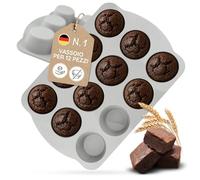 Backefix teglia per muffin in silicone 12 Flexi - stampo per muffin con 12 cavità, 120 ml ciascuna, extra stabile, antiaderente, silicone platino, senza BPA & PFAS, lavabile in lavastoviglie, grigio