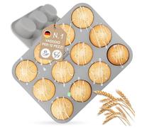 Backefix teglia per muffin in silicone 12 Flexi - stampo per muffin con 12 cavità, 80 ml ciascuna, antiaderente, senza pirottini, silicone platino, senza BPA & PFAS, lavabile in lavastoviglie, grigio