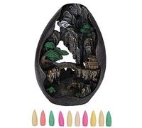 Backflow Incenso Rockery Cascata Bruciatore di incenso Bruciatore di Fumo Supporto in Resina con 10 Pezzi di incenso per l'ornamento della Decorazione della Camera da Letto di casa