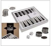 Backgammon In Cornice Di Metallo 245X245 Mm 30 Pedine 2 Dadi Gioco Da Viaggio