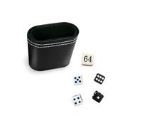 Backgammon Set di dadi (5 pezzi) con doppio cubo da 16 mm + 4 dadi da gioco da 12 mm - incl. tazza cubo in pelle PU nera con feltro verde - adatto per Tavla/Tavli/Nardi (1 set)
