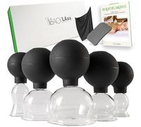 BACKLAXX® Set di Coppettazione in Vetro con Aspirazione in Silicone - 5 Bicchieri per Massaggio Anticellulite e Antirughe - Raschietto per Fasce Incluso - Per Viso, Corpo e Fasce Muscolari