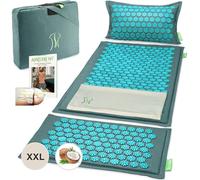 BACKLAXX Set di tappetini per agopressione con cuscino, panno e borsa | XL tappetino per agopressione - 120% più superficie | tappetino per agopuntura con spine per massaggio | tappetino a batteria
