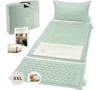 BACKLAXX Set di tappetini per agopressione con cuscino, panno e borsa | XL tappetino per agopressione - 120% più superficie | tappetino per agopuntura con spine per massaggio | tappetino a batteria