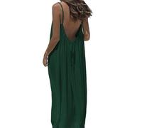 Backless Cami Dress for Women - Summer Sexy Sleeveless Solid Color Lounge Dress (Dark Green,L)