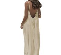 Backless Cami Dress, Spaghetti Strap Solid Color Flowy Lounge House Dress, Casual Beach Vacation Swimsuit Coverup (Light Yellow,M)