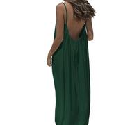 Backless Cami Dress, Spaghetti Strap Solid Color Flowy Lounge House Dress, Casual Beach Vacation Swimsuit Coverup (Dark Green,XL)
