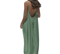 Backless Cami Dress, Spaghetti Strap Solid Color Flowy Lounge House Dress, Casual Beach Vacation Swimsuit Coverup (Light Green,XL)