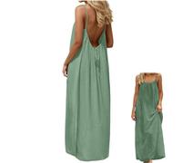 Backless Cami Dresses, Casual Lounge Dress for Women, Solid Color Sleeveless Dress, Spaghetti Strap Flowy Long Beach Sundress (Light Green,XXL)