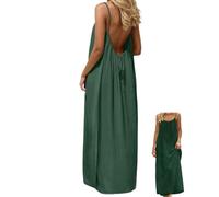 Backless Cami Dresses, Casual Lounge Dress for Women, Solid Color Sleeveless Dress, Spaghetti Strap Flowy Long Beach Sundress (Military Green,XL)