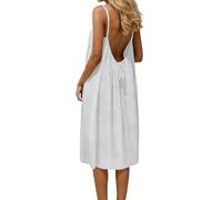 Backless Cami Dresses, Casual Lounge Dress for Women, Solid Color Sleeveless Dress Spaghetti Strap Flowy Long Beach Sundress