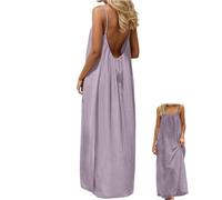 Backless Cami Dresses, Casual Lounge Dress for Women, Solid Color Sleeveless Dress, Spaghetti Strap Flowy Long Beach Sundress (Purple,M)