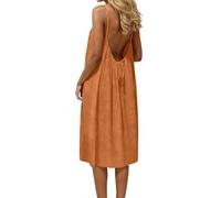 Backless Cami Dresses, Casual Lounge Dress for Women, Solid Color Sleeveless Dress Spaghetti Strap Flowy Long Beach Sundress