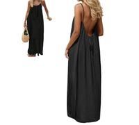 Backless Cami Dresses for Women, Solid Color Backless Cami Dress, Sleeveless Beach Vacation Maxi Dress Summer (Black,L)