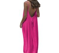 Backless House Dress for Women, Womens Solid Color Backless Dress, Casual Feminine Fit (Rose Red,5XL)