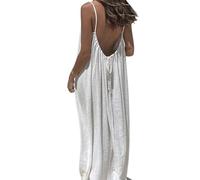 Backless House Dress for Women, Womens Solid Color Backless Dress, Casual Feminine Fit (White,XL)
