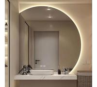 BacklitBathroom - Specchio per il trucco antinebbia a mezza luna, con interruttore touch, illuminazione a 3 colori, per camera da letto, ingresso e soggiorno (60 cm, taglio a sinistra)