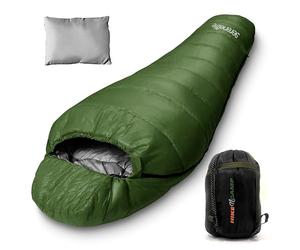 Backpacking Sleeping Bag Camping Gear - Mummy Sleeping Bag For Adults/Teens w/Pillow, Bag - Outdoor Lightweight Weather Proof - Camping, Hiking Traveling - SereneLife SLSGR5 (Green)