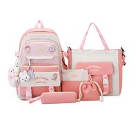 Backpacks Set, Borsa Combo Kit, 11,81 x 5,12 x 16,54 Inches Compact Canvas School Backpack Set, Multipocket Design, Lightweight Stylish, for Kids, Boys, Girls, Teenagers, and Students, Rosa, Se