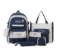 Backpacks Set, Borsa Combo Kit, 11,81 x 5,12 x 16,54 Inches Compact Canvas School Backpack Set, Multipocket Design, Lightweight Stylish, for Kids, Boys, Girls, Teenagers, and Students, blu scuro, Se