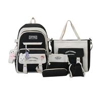 Backpacks Set, Borsa Combo Kit, 11,81 x 5,12 x 16,54 Inches Compact Canvas School Backpack Set, Multipocket Design, Lightweight Stylish, for Kids, Boys, Girls, Teenagers, and Students, Bianco e nero