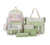 Backpacks Set, Borsa Combo Kit, 11,81 x 5,12 x 16,54 Inches Compact Canvas School Backpack Set, Multipocket Design, Lightweight Stylish, for Kids, Boys, Girls, Teenagers, and Students, verde, Se