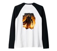 Backprint Cavaliere epico al Tramonto sulla collina Maglia con Maniche Raglan