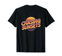Backprint Chasing Sunsets Beach Vintage Tramonto Meme Immagine Maglietta