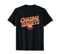 Backprint Chasing Sunsets Beach Vintage Tramonto Meme Immagine Maglietta