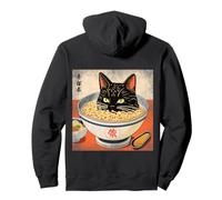 Backprint Gatto Nero Giapponese in Una Ciotola di Ramen Cats Art Felpa con Cappuccio