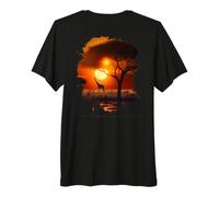 Backprint Giraffe nella Calda Savana dell'Africa al Tramonto Maglietta Premium