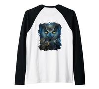 Backprint Gufo Mistico Gufo e Gufo Custode della Foresta Maglia con Maniche Raglan