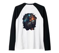 Backprint Il Mistico Cavaliere nel Mondo Fantastico Maglia con Maniche Raglan