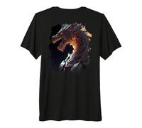 Backprint Il Potente Cavaliere Drago nel Fuoco Maglietta Premium