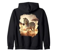 Backprint La Zebra nella Savana libertà nella Natura Felpa con Cappuccio