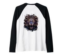 Backprint Maestoso Leone di Fantasia allo Stato brado Maglia con Maniche Raglan