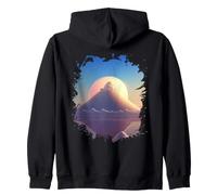 Backprint Montagna solitaria di Zucchero Filato con Nuvole Felpa con Cappuccio