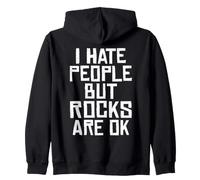 Backprint Odio Le Persone ma Le Rocce Sono Ok Schwarzer Felpa con Cappuccio