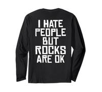 Backprint Odio Le Persone ma Le Rocce Sono Ok Schwarzer Maglia a Manica