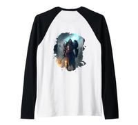 Backprint Possente Cavaliere in Armatura con Spada di Fuoco Maglia con Maniche Raglan