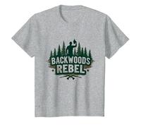 Backwoods Rebel: Rugged Outdoorsman Adventure Spirit Maglietta, Bambini, Grigio Melange, 8 Anni